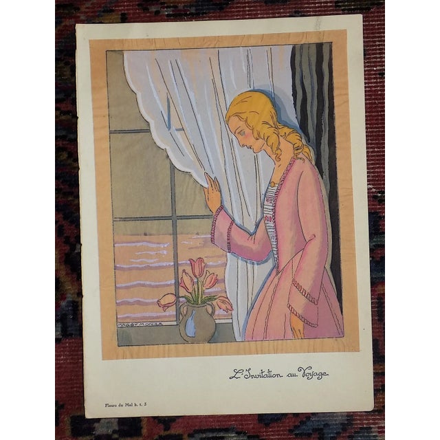 Early 20th C. Art Deco Watercolor Pochoir Images by Monier to Illustrate Baudelaire's "Les Fleures De Mal" - Set of 6 For Sale In Cincinnati - Image 6 of 9