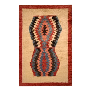 Tulu Style Tribal Rug Beige Burnt Reg Geometric Pattern by Rug & Kilim