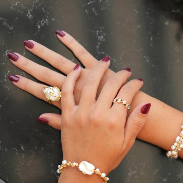 Brass Baroque Pearl Gold Design Isis Chunky Ring, Size 4 For Sale - Image 8 of 10