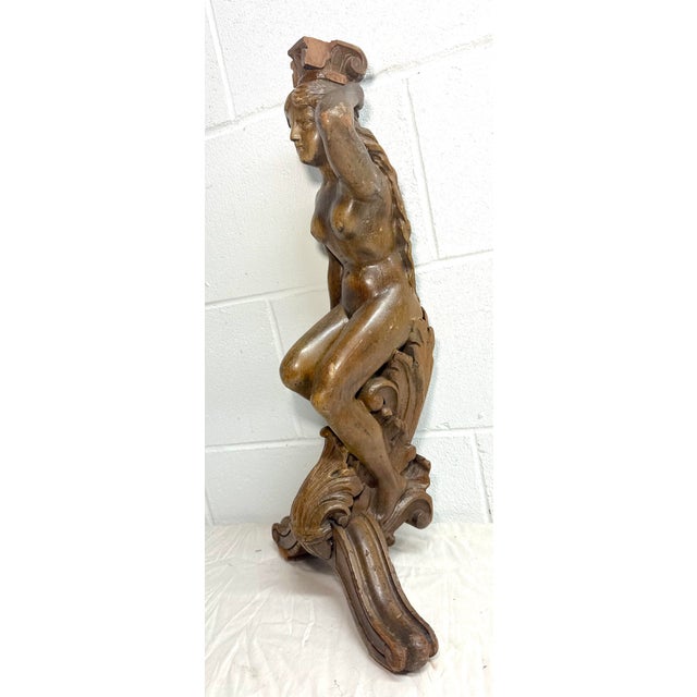 Figurative Antique 19th Century Hand Carved Lady Nude Lady Architectural Salvage Sculpture For Sale - Image 3 of 14