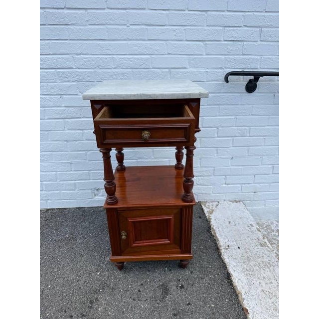 Wood Antique French Style Marble Top 2 Tier Night Stand For Sale - Image 7 of 16