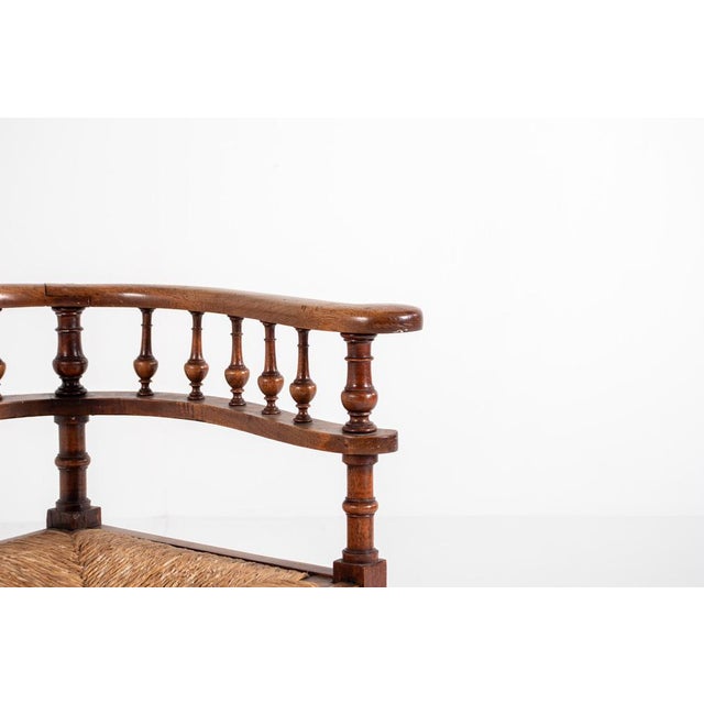Beige Antique Walnut Corner Chair with Spindle Back and Straw Seat, 1890s For Sale - Image 8 of 12