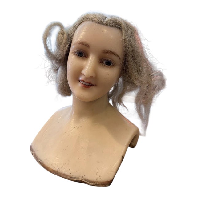 1900s Antique Wax Mannequin Head / French Store Display For Sale