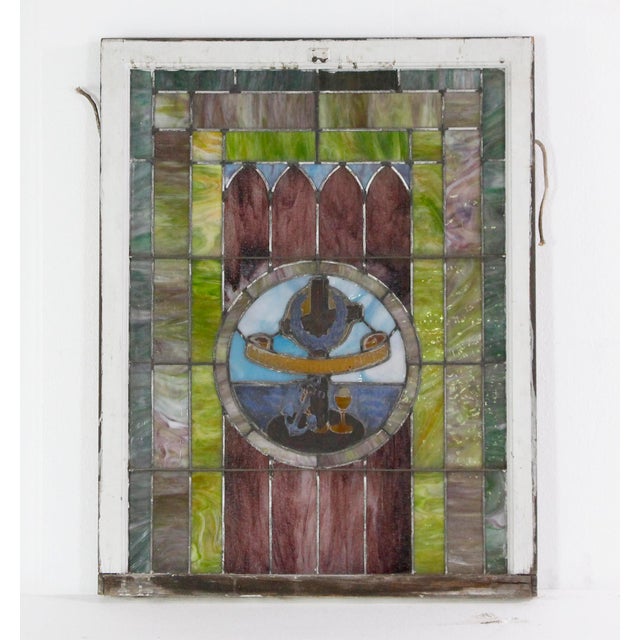 Late 19th Century Wine & Anchor Stained Glass Top Window For Sale - Image 6 of 6