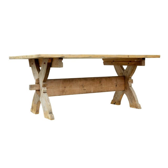 Large Antique Swedish Pine Trestle Table, 1860 For Sale - Image 6 of 10