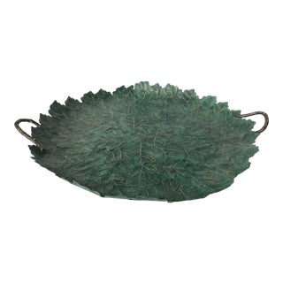 1990s Verdigris Brass Leaves Tray For Sale