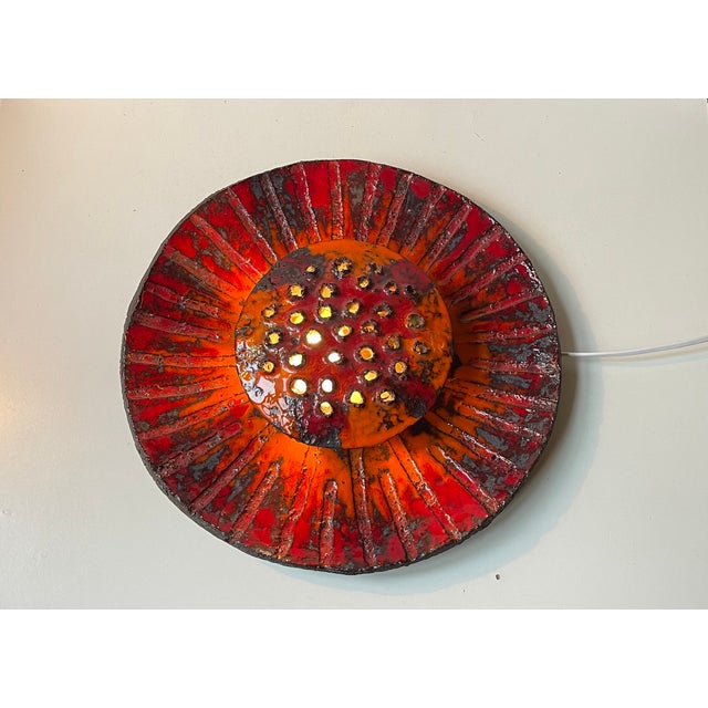 Danish Sculptural Sunflower Acid-Glazed Stoneware Wall Sconce, 1970s For Sale - Image 9 of 11