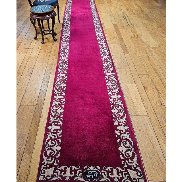 Vintage Tabriz Long Runner, Hand-Knotted Wool, Open Field Pattern, Crimson Red & Ivory, 3x19 For Sale In Chicago - Image 6 of 8