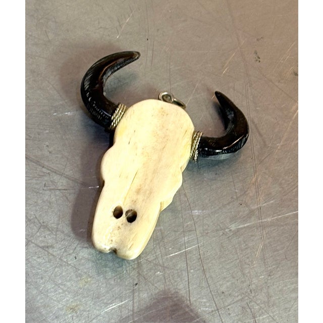 Rustic Carved Bone / Horn Cow's Head Pendant For Sale - Image 3 of 5