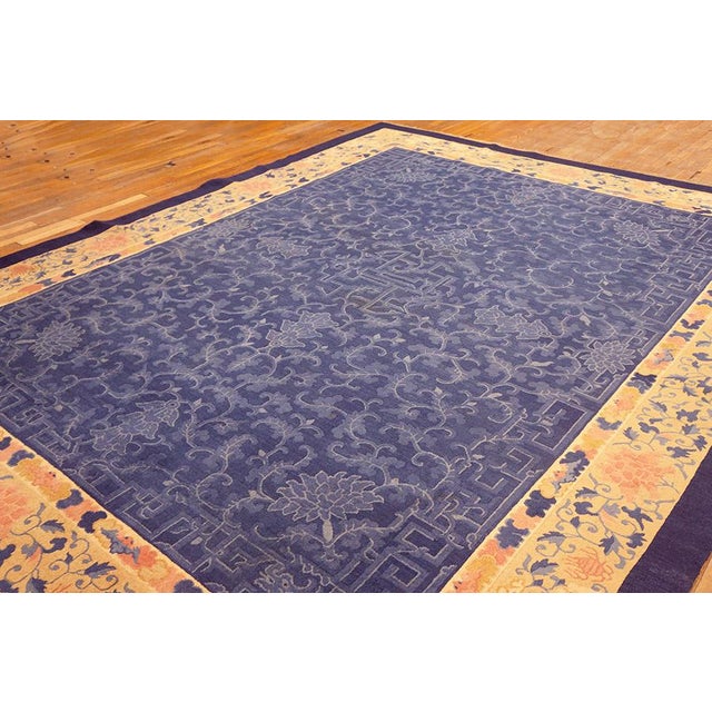 1920s Antique Chinese Peking Blue & Delicate Tone-on-Tone Floral Design Rug For Sale In New York - Image 6 of 7