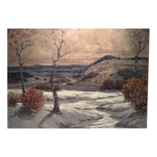 View of Bad Schandau and the Lilienstein in Winter, Oil Painting on Panel For Sale