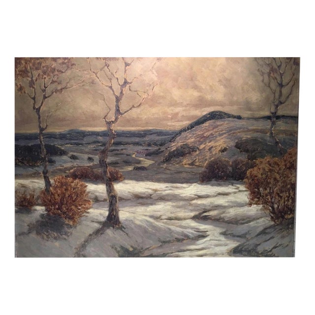 View of Bad Schandau and the Lilienstein in Winter, Oil Painting on Panel For Sale
