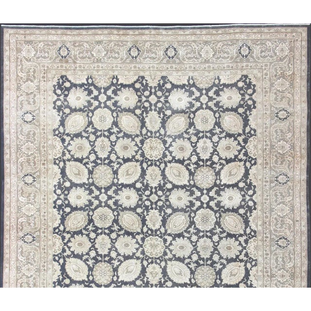 Large Vintage Tabriz Rug With All-Over Motif Design in Steel Gray and Tan 11'5 X 15'11 For Sale - Image 9 of 13