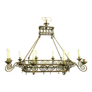 Iron & Brass Kitchen Island Pot Rack Chandelier For Sale