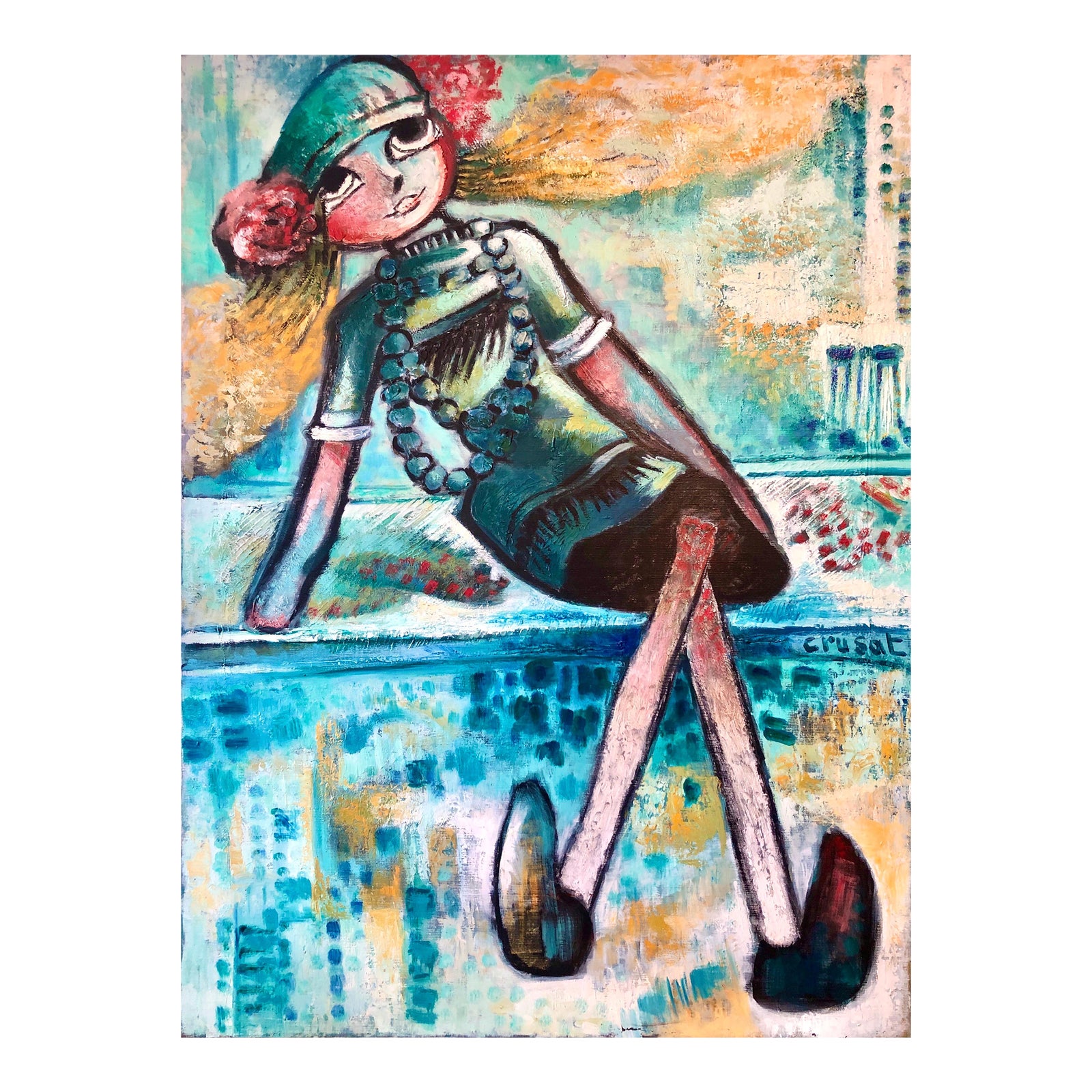 Roger CrusatLarge French Expressionist Oil Painting, Girl, Poupèe, the ...