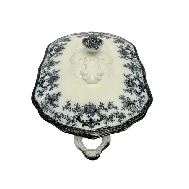 1900 - 1909 Antique New Wharf Pottery Regent Semi Porcelain Covered Tureen Transferware. For Sale - Image 5 of 12