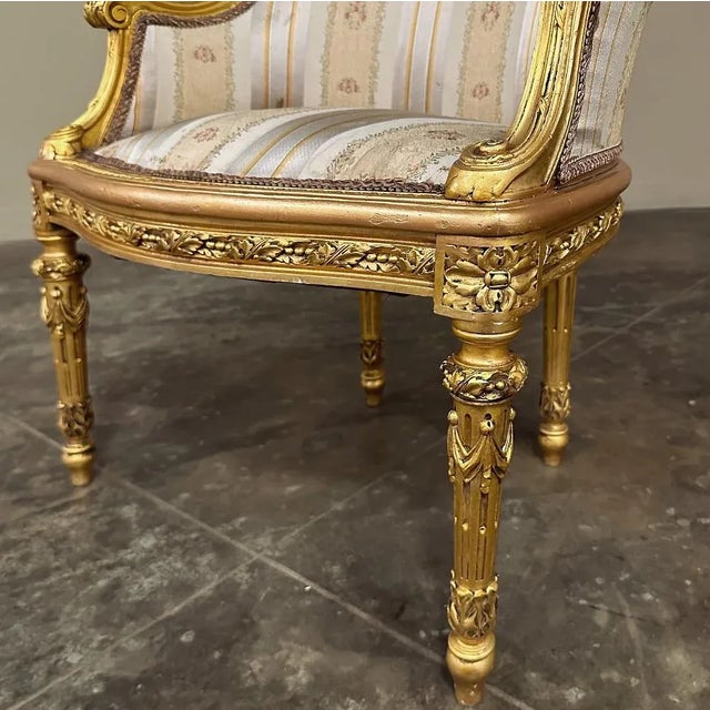Antique Italian Neoclassical Louis XVI Petite Giltwood Bergeres ~ Armchairs For Sale - Image 12 of 13