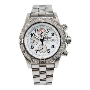 Breitling Super Avenger 48mm A13370 White Dial Diamond Bezel Chrono Steel Watch