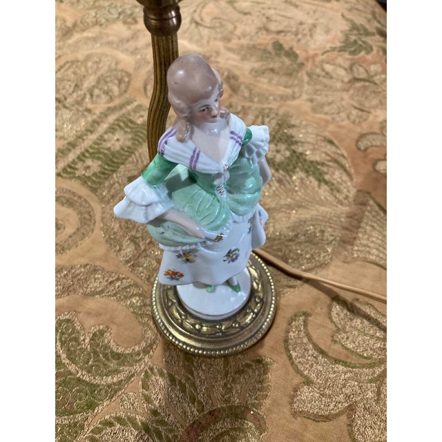 Metal Pair of Vintage Porcelain Figurine Lamps – Rococo Style – Lady & Gentleman – 12” For Sale - Image 7 of 16