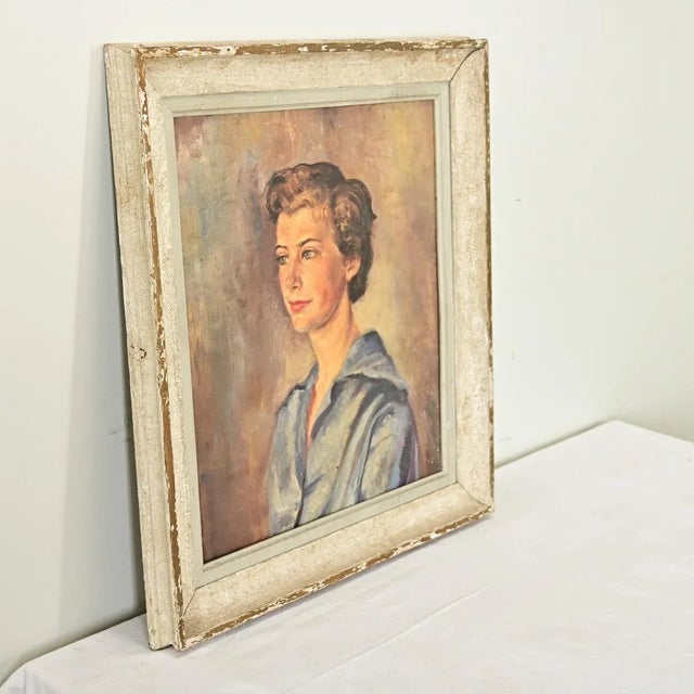 English Vintage Mid-Century Framed Portrait of a Lady For Sale - Image 9 of 11