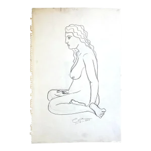 1980 Female Nude Pencil Drawing on Paper by John Coble