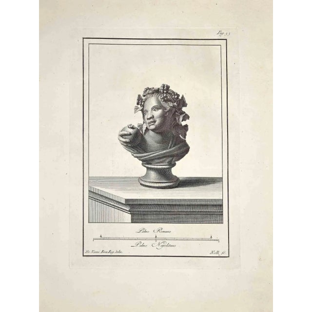Ancient roman bust, form the series "antiquities of herculaneum exposed" is an original etching on paper realized by carlo...