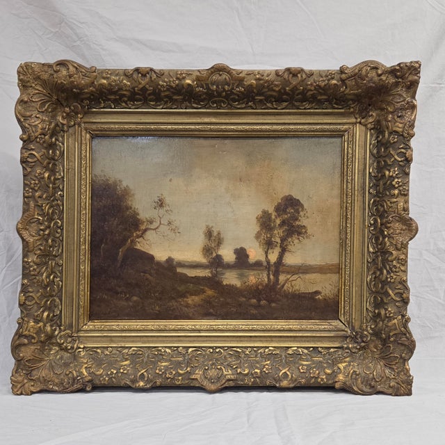 Antique Dutch 19th C. Sunrise Over Water Landscape, Original Frame, Signed J. Wouters (?) For Sale - Image 18 of 18