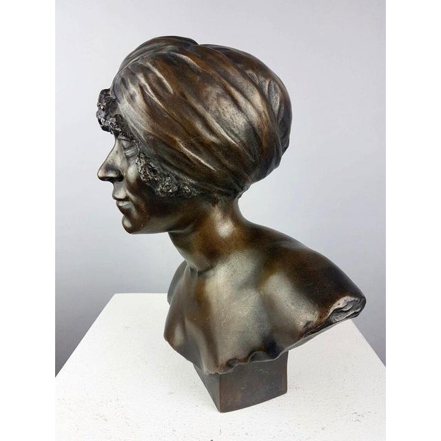 Bronze Bust of Woman with Turban by Arsène Matton For Sale - Image 3 of 9