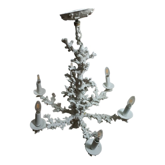 1990s Coastal White Ceramic Reef Chandelier 6 Light For Sale