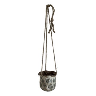 Vintage Artisan-Crafted Stoneware Hanging Planter For Sale