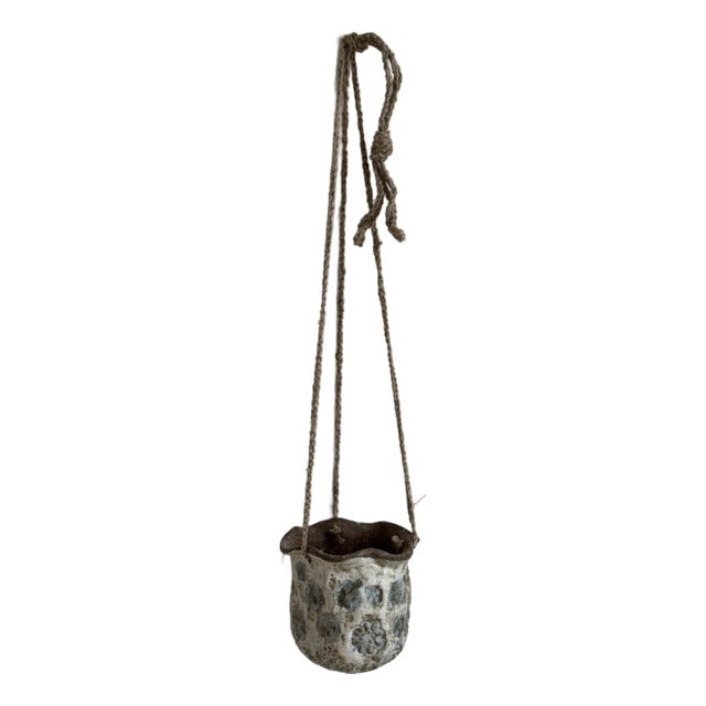 Vintage Artisan-Crafted Stoneware Hanging Planter For Sale