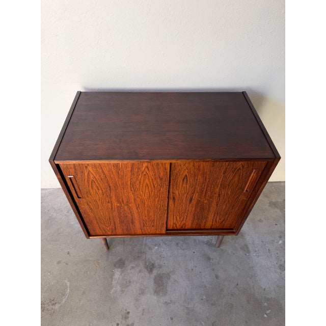 Vintage Danish Rosewood Cabinet With Sliding Doors – Mid Century Modern Storage 1960s For Sale - Image 9 of 10