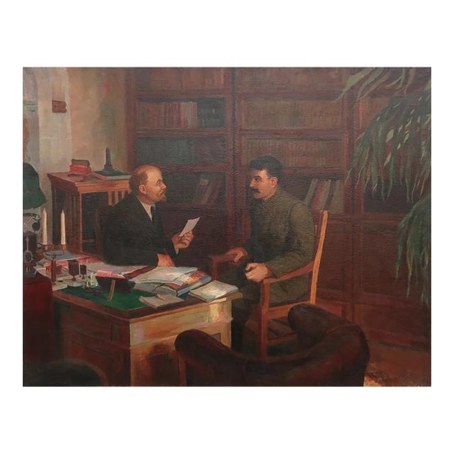 Lenin and Stalin Oil Painting, Original Soviet Art, 1946 134-172 For Sale