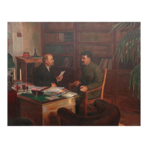 Lenin and Stalin Oil Painting, Original Soviet Art, 1946 134-172