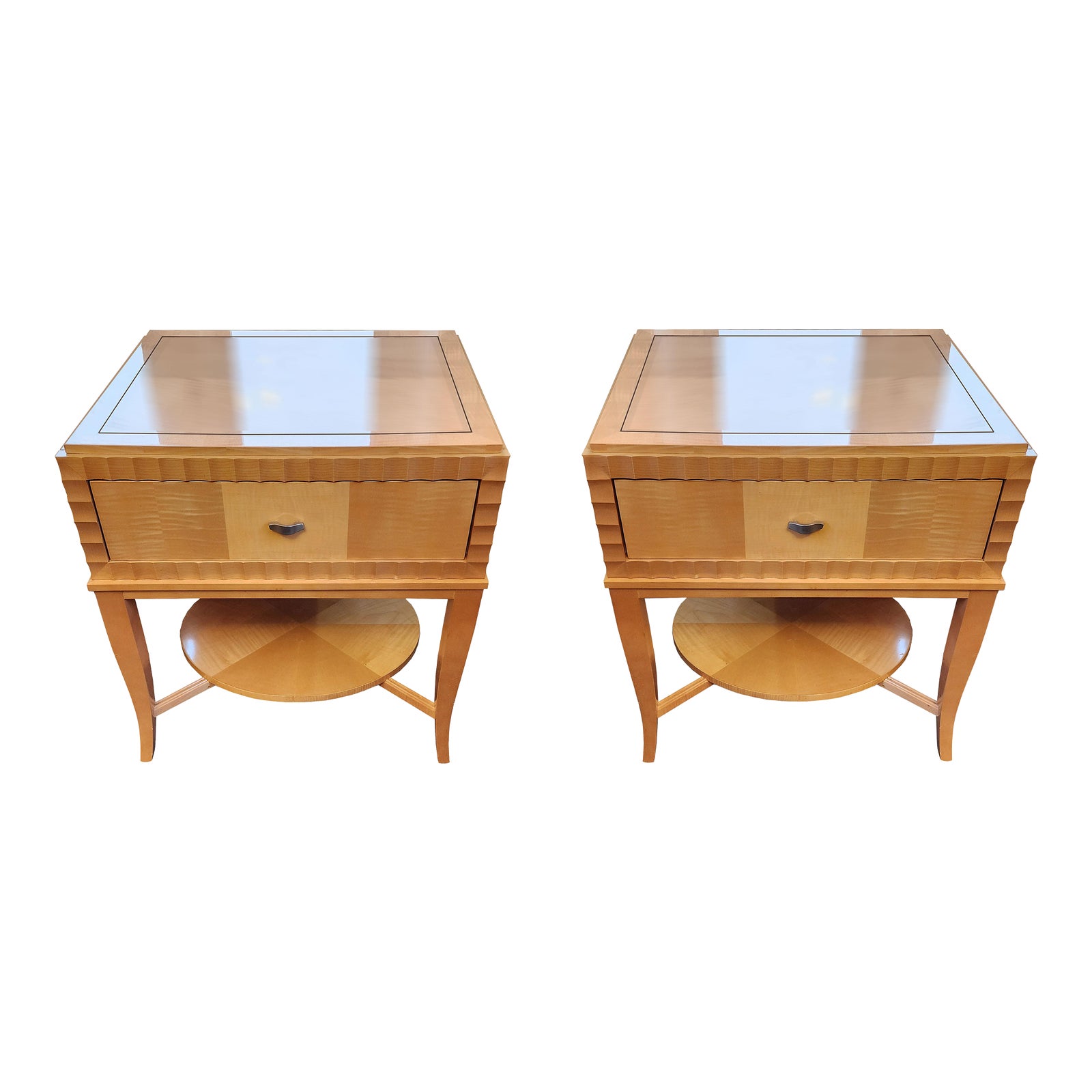 Late 20th Century Lacquered Light Wood Art Deco Ebony Inlay Oval Shelf