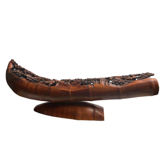 Wood Chinese Bamboo Carved Curved Boat Shape 18 Lohons Display Art For Sale - Image 7 of 8