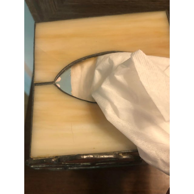 Boho Chic Vintage Stained Glass Tissue Box Cover With Flower For Sale - Image 3 of 8