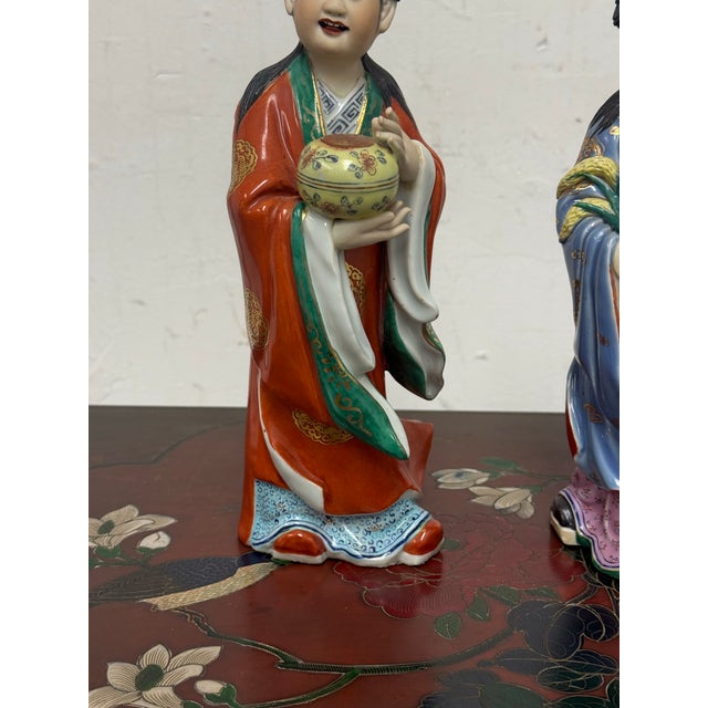 Rose Famille Rose Porcelain Deity Figurines, Set of Two For Sale - Image 8 of 12