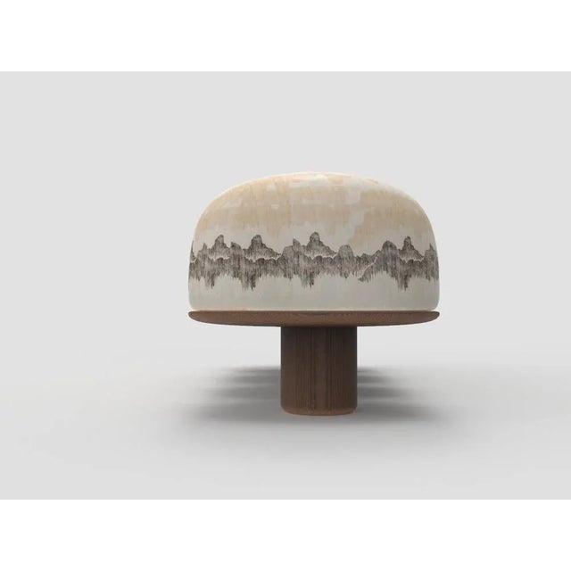 Hygge Bench in Cascadia Basalt Fabric and Smoked Oak by Saccal Design House for Collector, in New conditions. Designed...