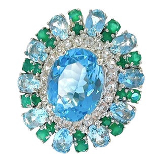 Bochic “Flamenco” Topaz & Multi Color Gems Cocktail Ring 18k Gold & Silver Size 8.5 For Sale