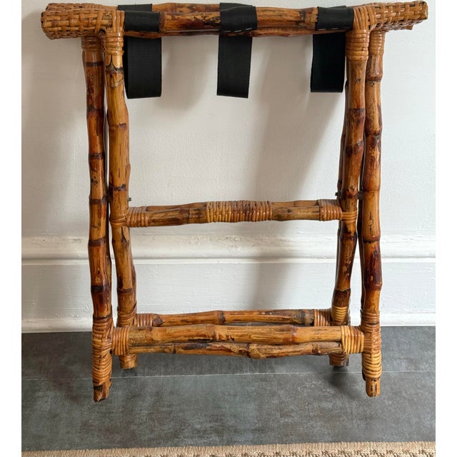 Brown Vintage Bamboo and Wicker Folding Rack For Sale - Image 8 of 11