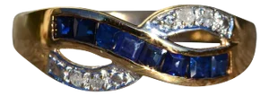 The Lobelville: Ladies Yellow Gold Diamond and Sapphire Crossover Ring