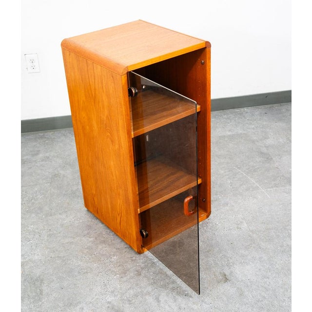Mid-Century Modern Mid Century Modern Compact Cabinet Teak Smoked Glass MCM Media Lights Vintage For Sale - Image 3 of 9