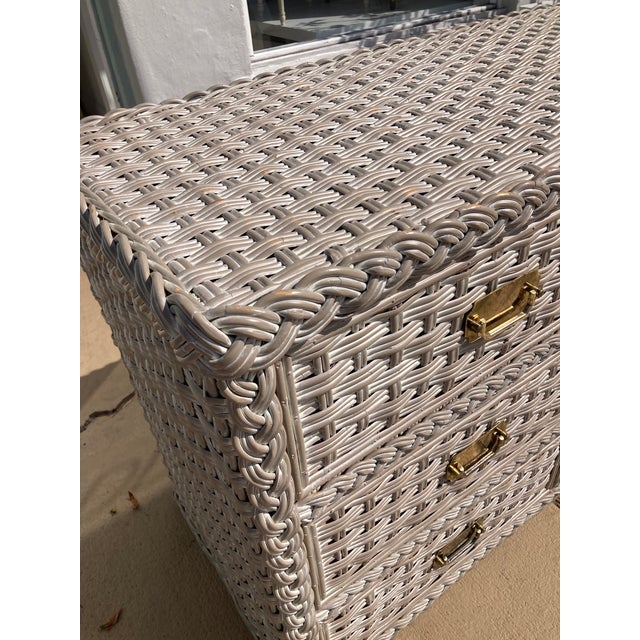 Bielecky Brothers Rattan Double Dresser With White Wahsed Finish For Sale - Image 11 of 12