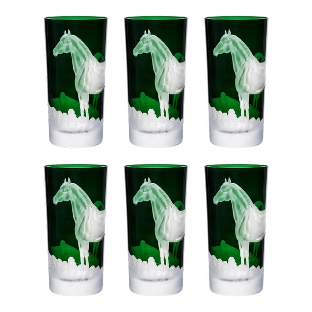 ARTEL Horse Highball Glass, Set of 6, British Green For Sale