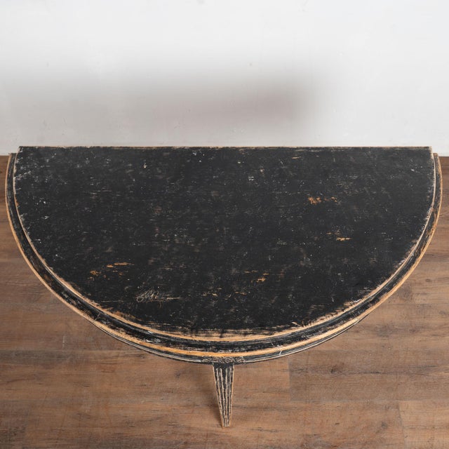 Gustavian (Swedish) 19th Century Swedish Black Pine Demi Lune Side Table Console For Sale - Image 3 of 13