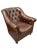 Restoration Hardware Distressed Leather Club Chair – Tufted English Library Lounge Chair With Rolled Arms & Brass Casters For Sale - Image 6 of 17