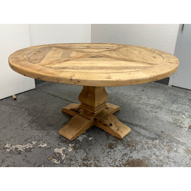 Restoration Hardware Timothy Oulton for Restoration Hardware Salvaged Wood Trestle Round Dining Table, Diam. 60.5 Inches For Sale - Image 4 of 12