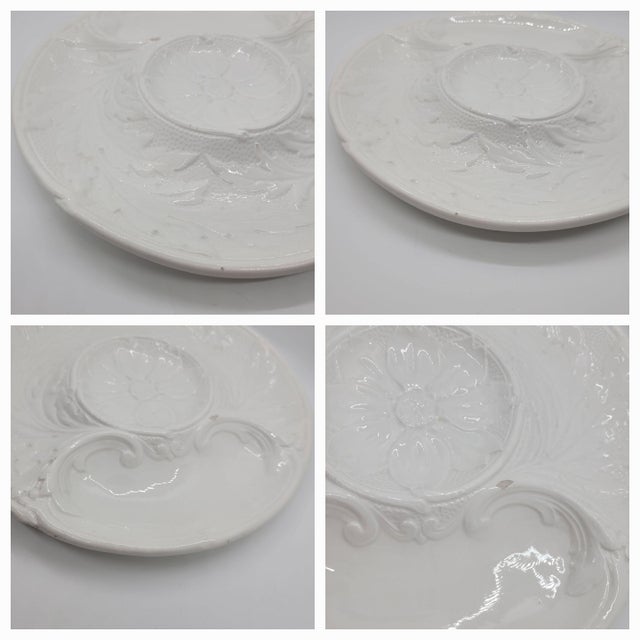 Vintage p.v. France White Majolica Artichoke Plates Floral Embossed Relief - Set of 5 For Sale - Image 16 of 17