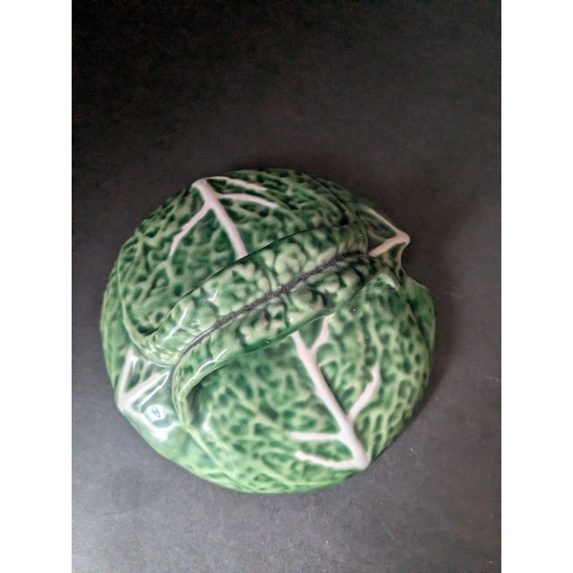 Mid-Century Modern Vintage Bordallo Pinheiro Majolica Cabbage Leaf Large Tureen With Ladle For Sale - Image 3 of 5